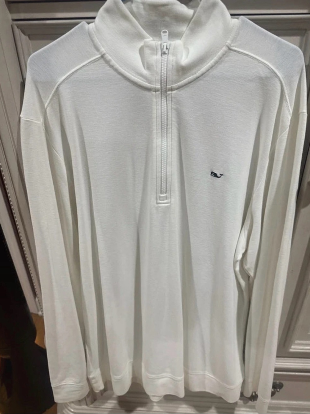 Vineyard Vines White Quarter-Zip Pullover with Whale Logo